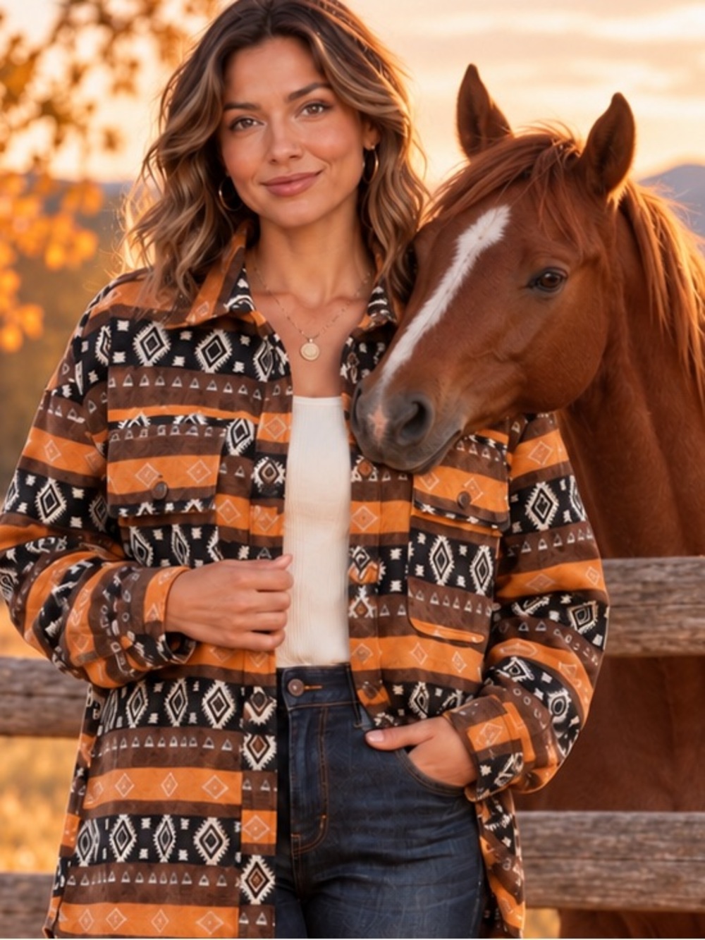 Easel Oversized Aztec Utility Shacket